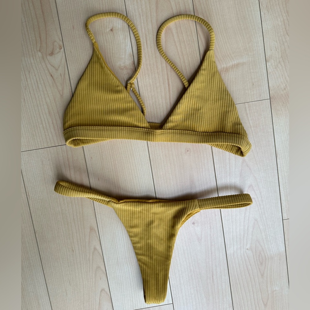 Rhea Yellow Ribbed Bikini Set Acacia Swimwear